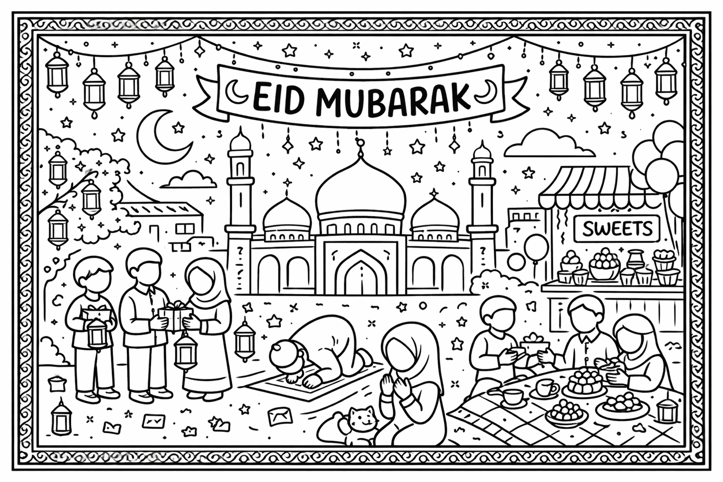 Eid Mubarak Large Colouring Sheet