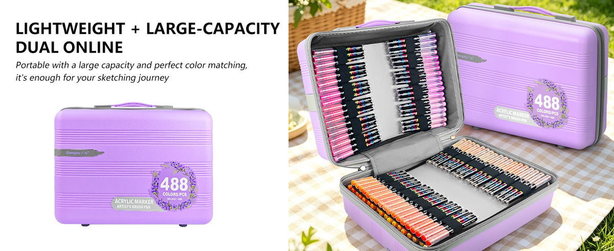 GuangNa 488 Colour Acrylic Brush Marker Set – With Storage Case