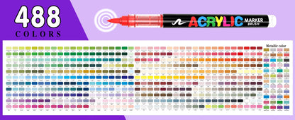 GuangNa 488 Colour Acrylic Brush Marker Set – With Storage Case