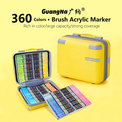 GuangNa 360 Colour Acrylic Brush Marker Set – With Storage Case