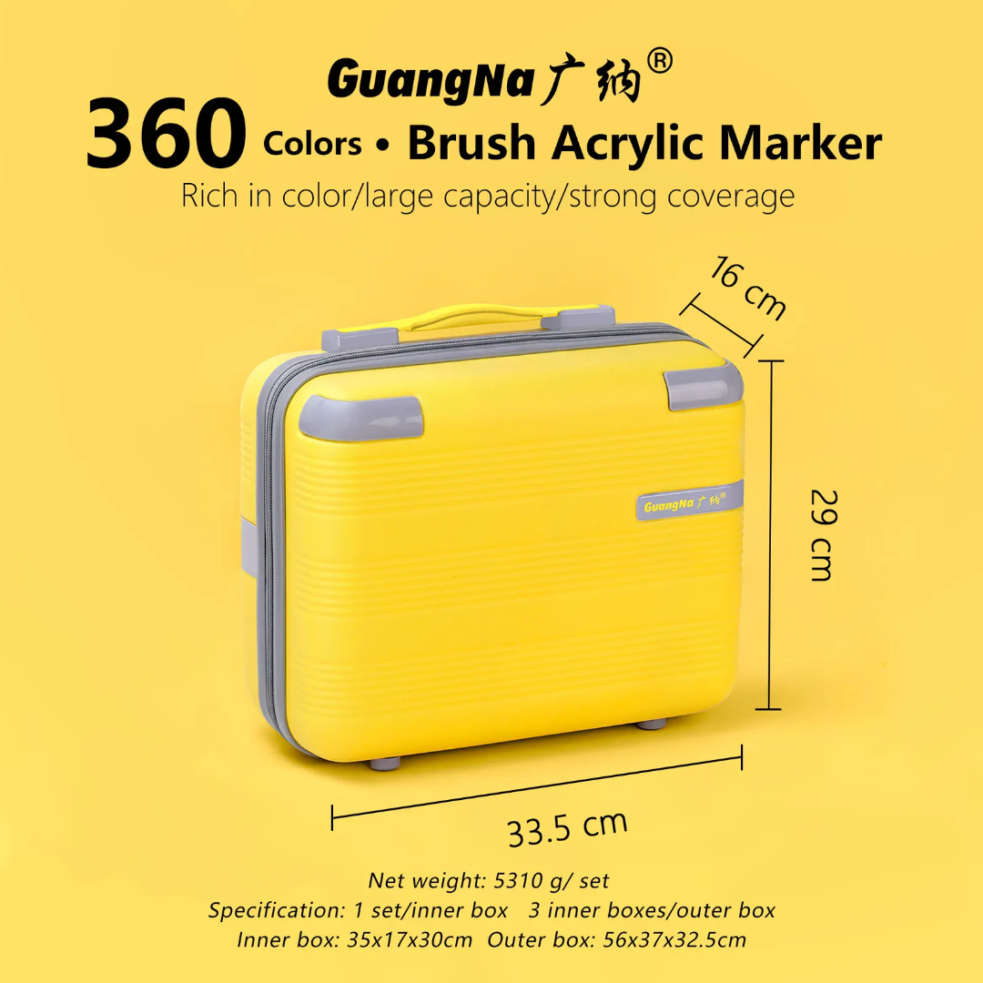 GuangNa 360 Colour Acrylic Brush Marker Set – With Storage Case