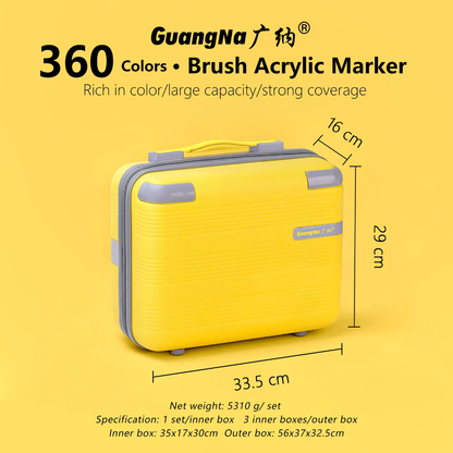 GuangNa 360 Colour Acrylic Brush Marker Set – With Storage Case