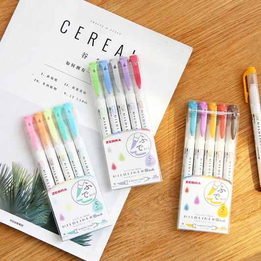 Zebra Mildliner Brush Pens | Dual Tip Highlighters – 5pc Sets