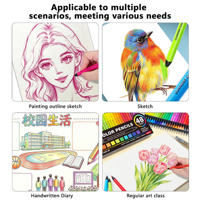 GuangNa Erasable Colour Pencils | 3mm Push-Button Mechanical Pencils – 48 Colours