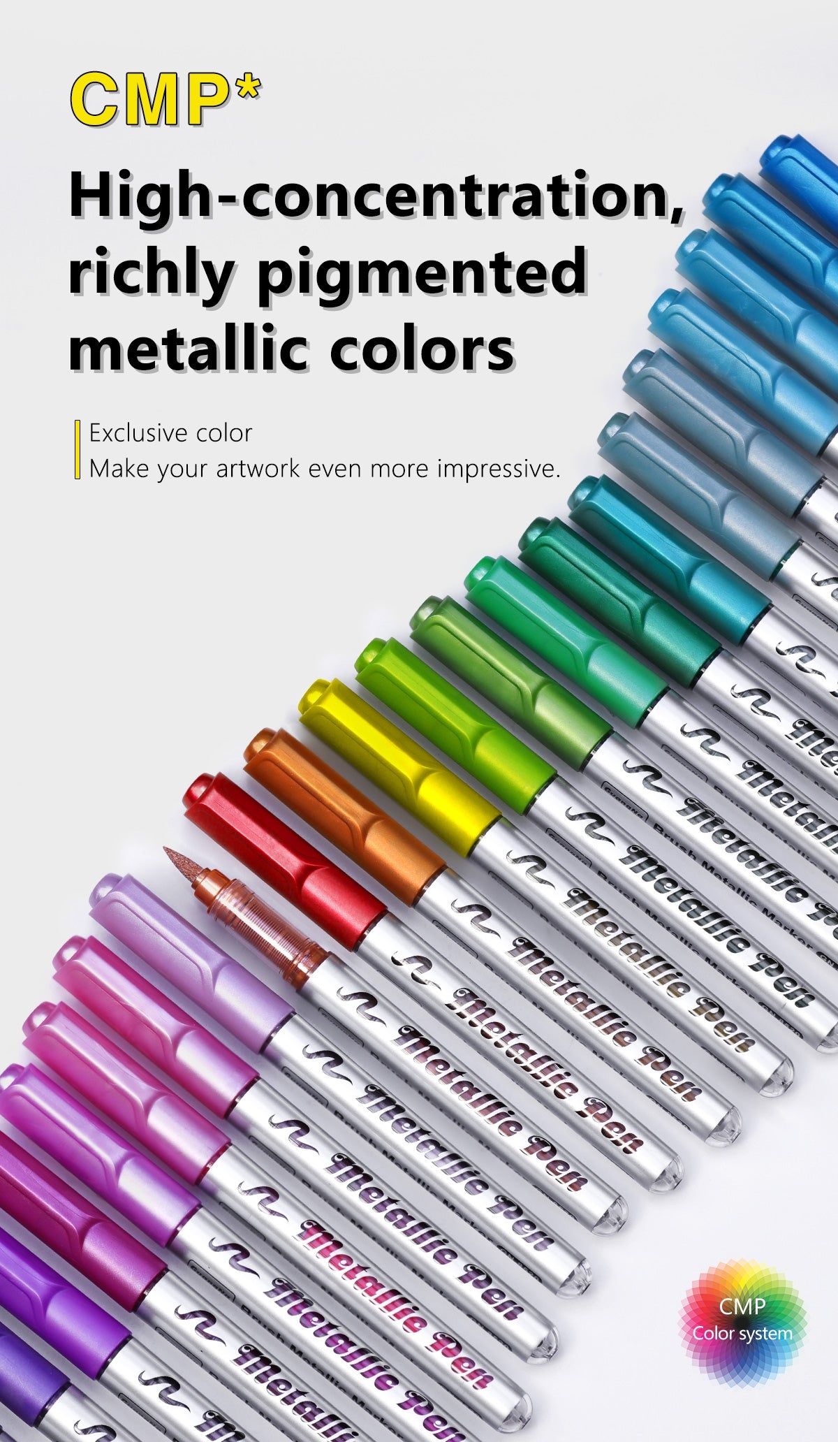 GuangNa Metallic Brush Markers | 12, 24 & 48 Colours