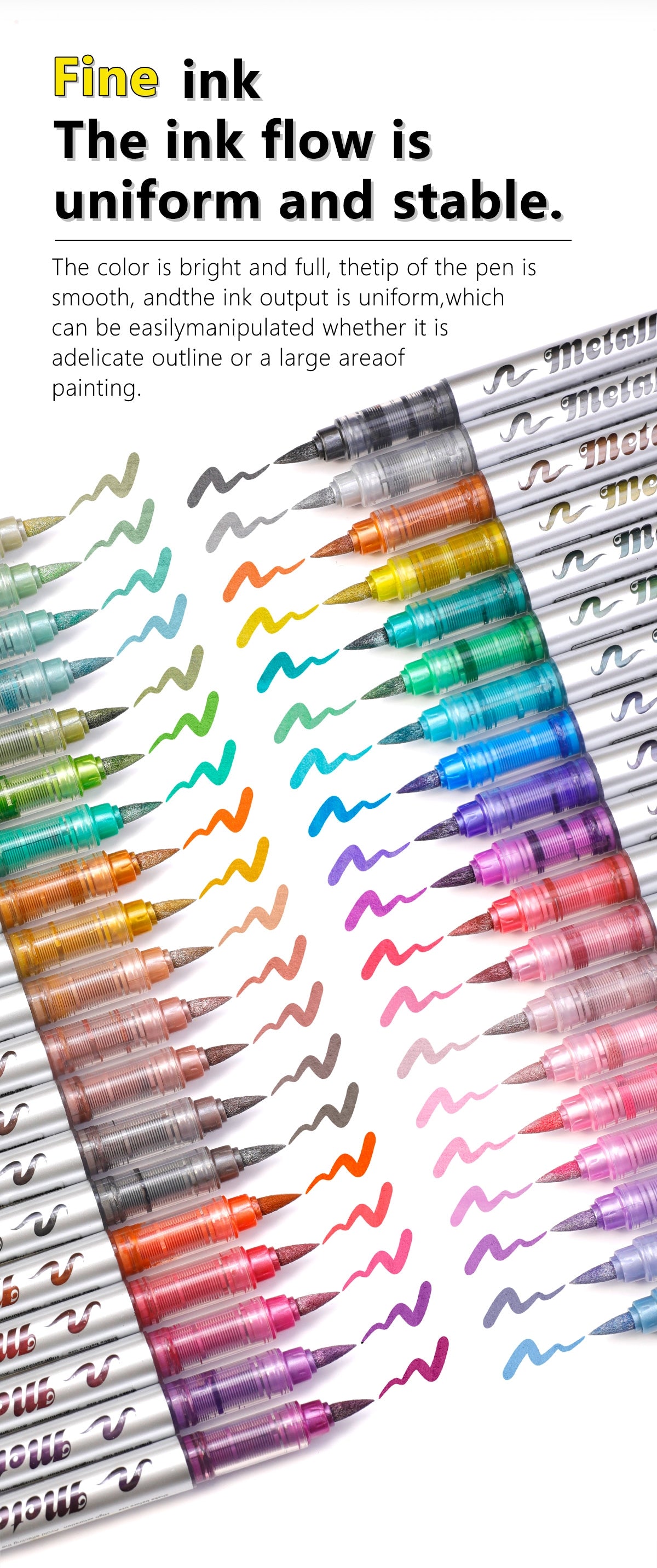 GuangNa Metallic Brush Markers | 12, 24 & 48 Colours