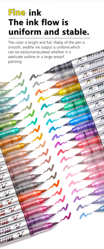 GuangNa Metallic Brush Markers | 12, 24 & 48 Colours
