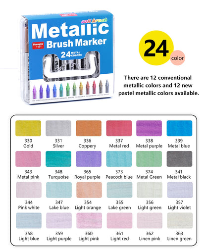 GuangNa Metallic Brush Markers | 12, 24 & 48 Colours