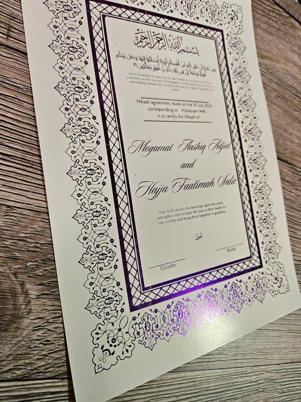 Foiled Nikaah Certificate