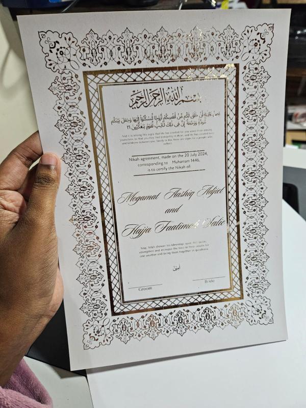 Foiled Nikaah Certificate