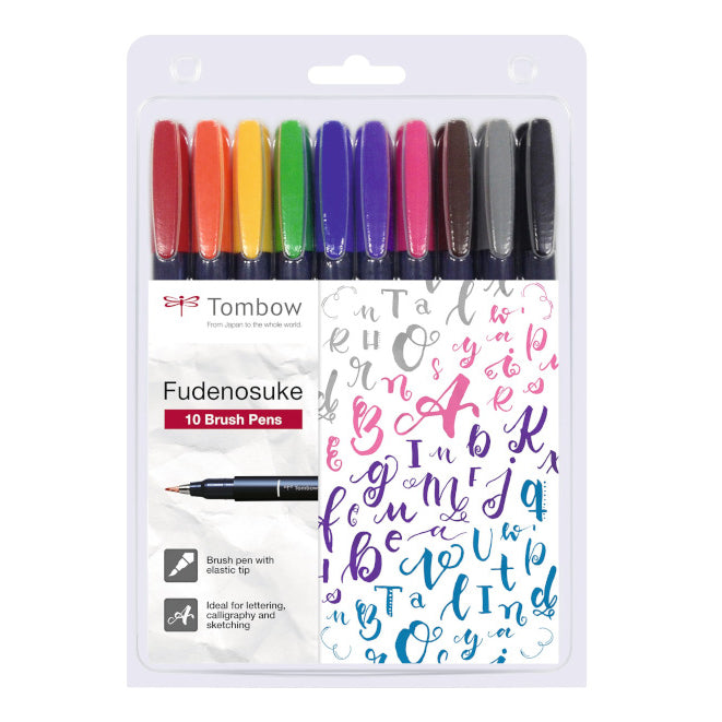 Tombow Fudenosuke elastic tip brush pens – classic colours