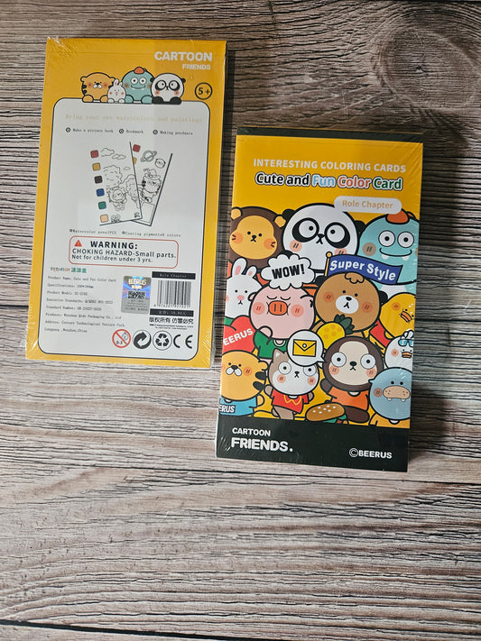 Cartoon Watercolour Colouring Cards