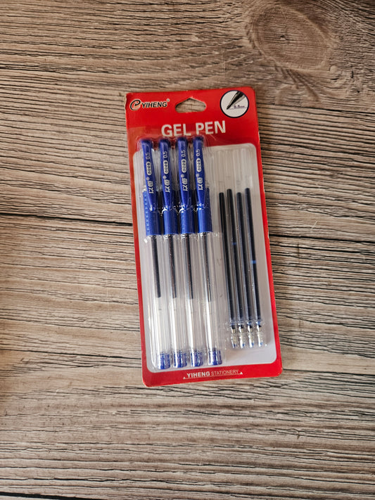4pc Gel Pens with Refills- Blue