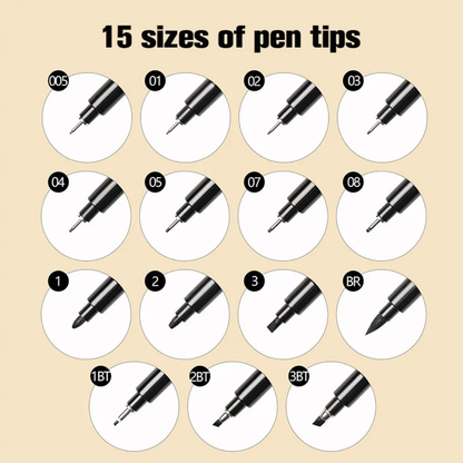 15pc Drawing Black Ink Pen Set