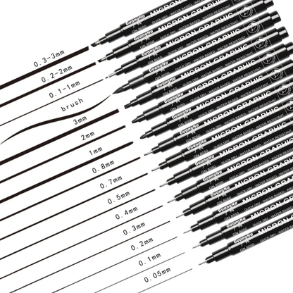 15pc Drawing Black Ink Pen Set
