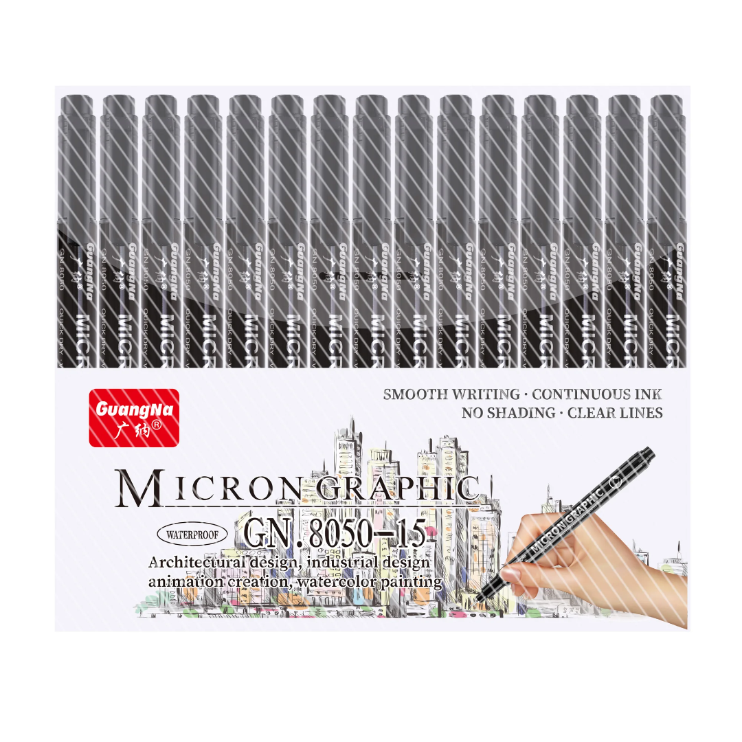 15pc Drawing Black Ink Pen Set