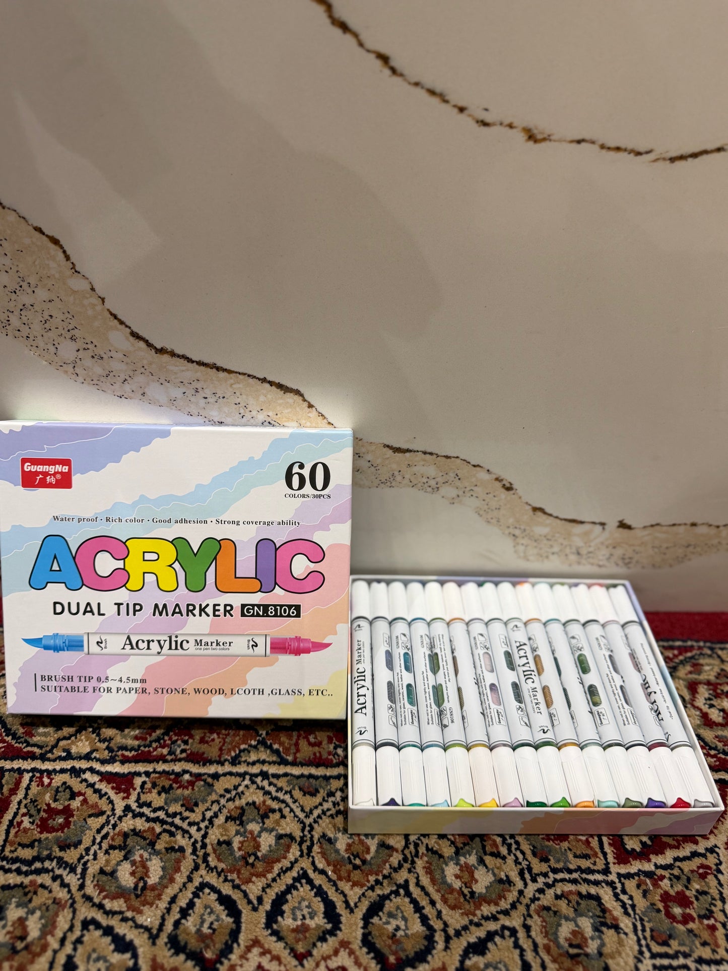 60 Colour Dual Sided Brush Acrylic Markers (30 Markers)