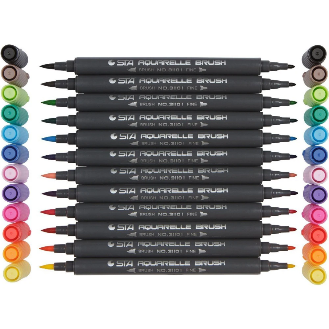 12pc STA Dual tipped Brush Markers