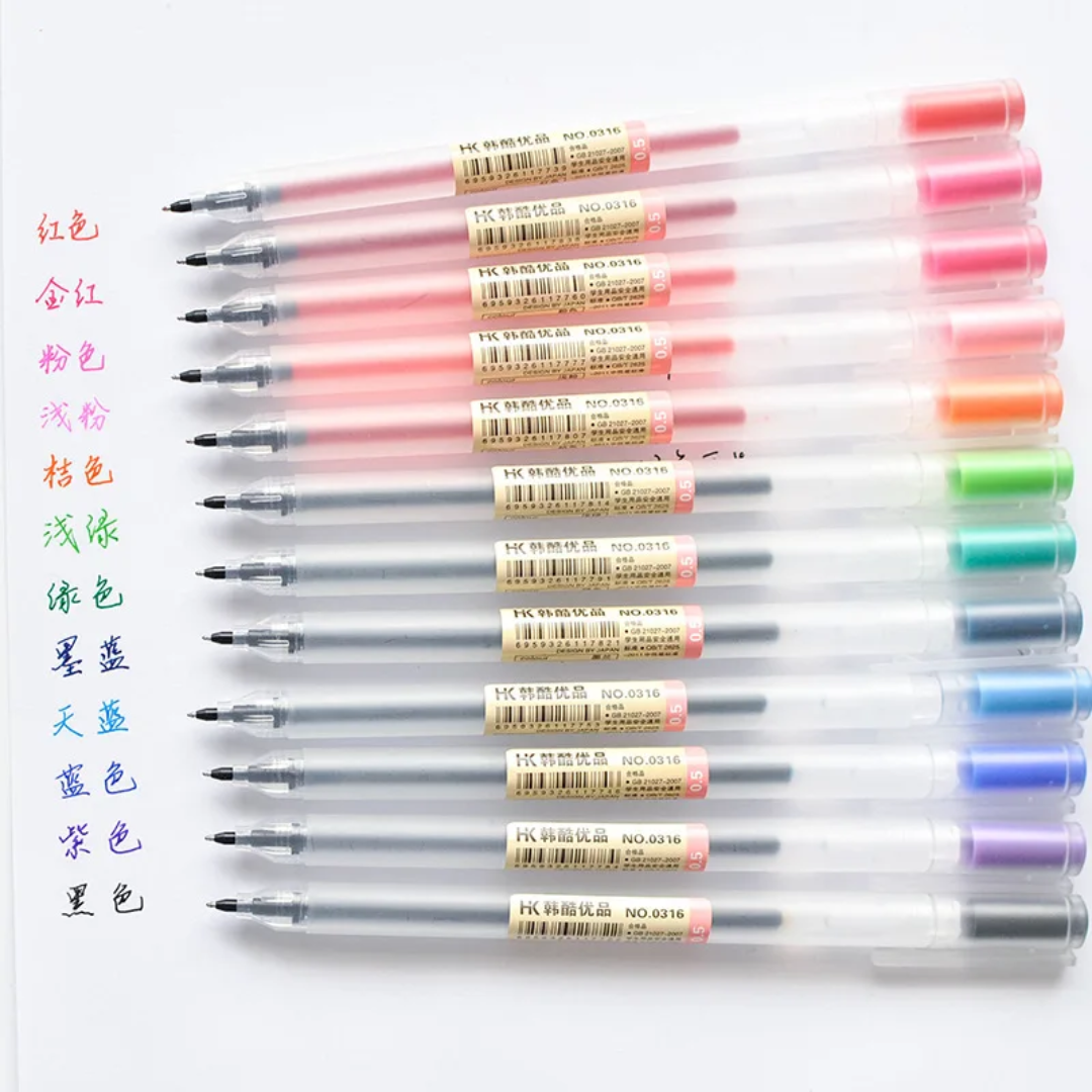 12pc Generic Muji Colour Pens 0.5mm