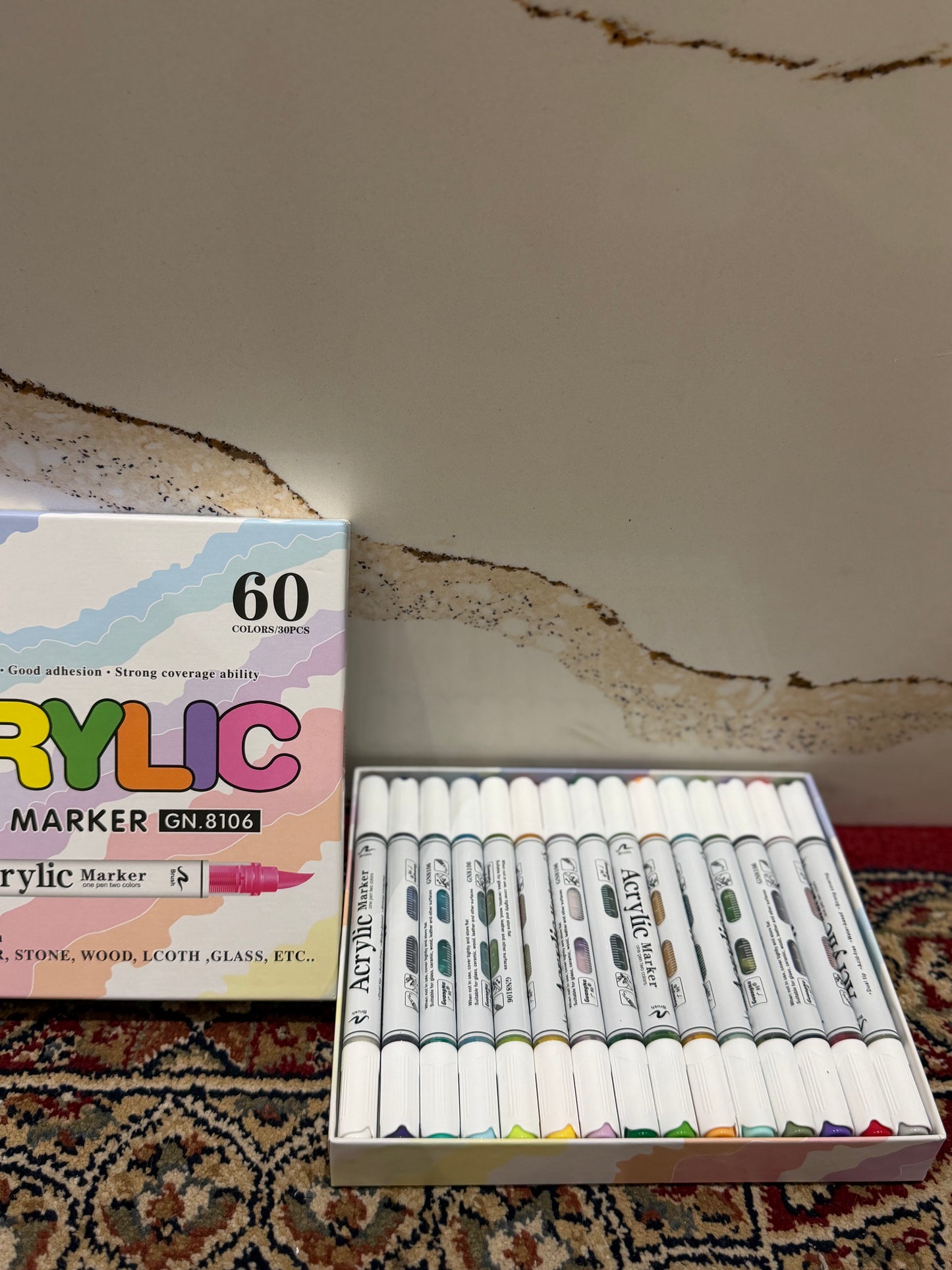 60 Colour Dual Sided Brush Acrylic Markers (30 Markers)