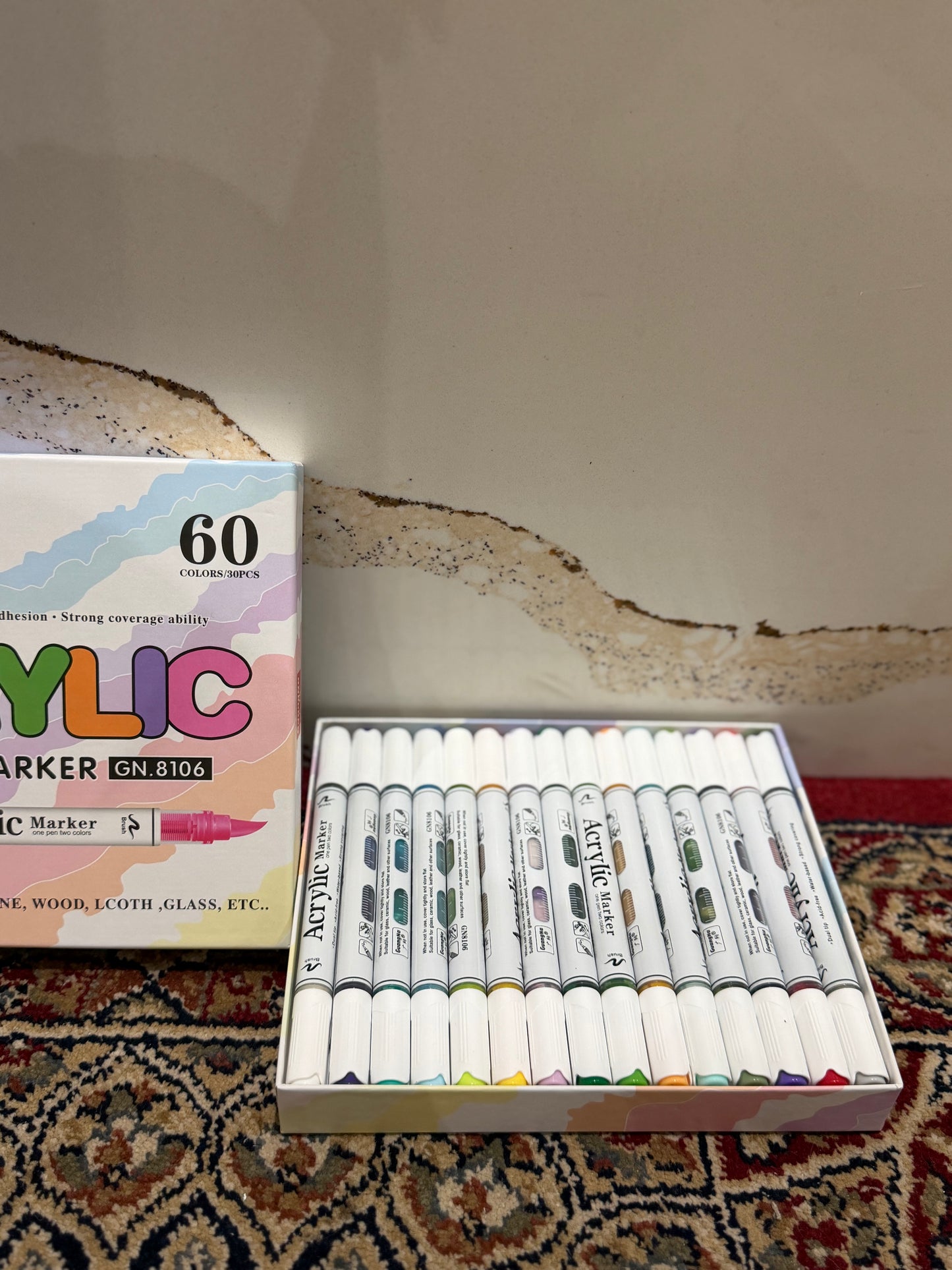 60 Colour Dual Sided Brush Acrylic Markers (30 Markers)