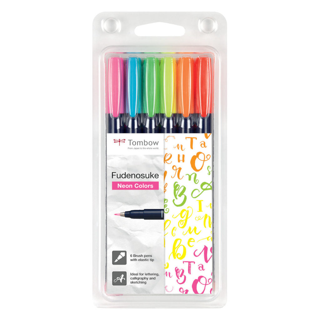 Tombow Fudenosuke elastic tip brush pens – neon colours