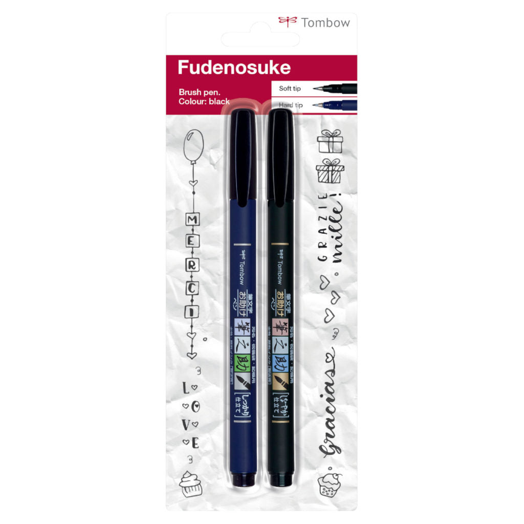 Tombow Fudenosuke elastic tip brush pens – black